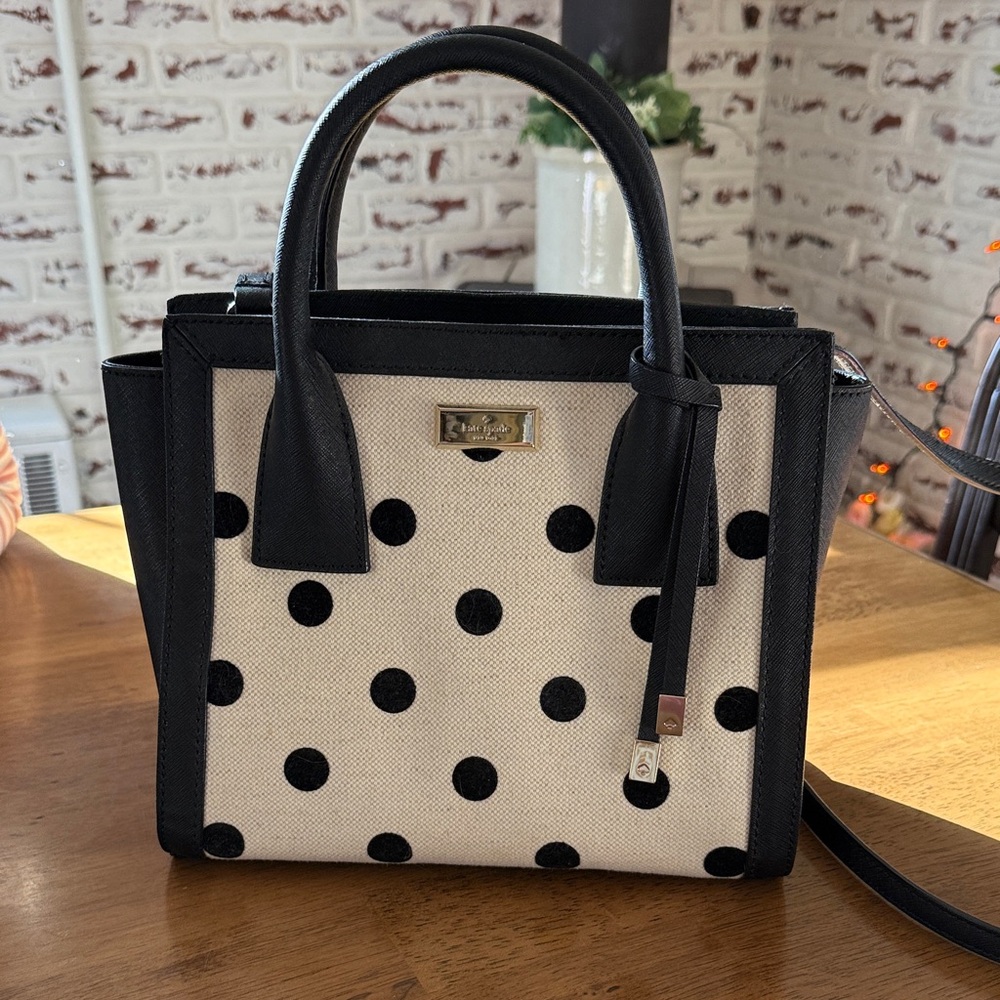 Kate Spade Black and Cream Polka Dot Satchel Meriweather Elsie crossbody